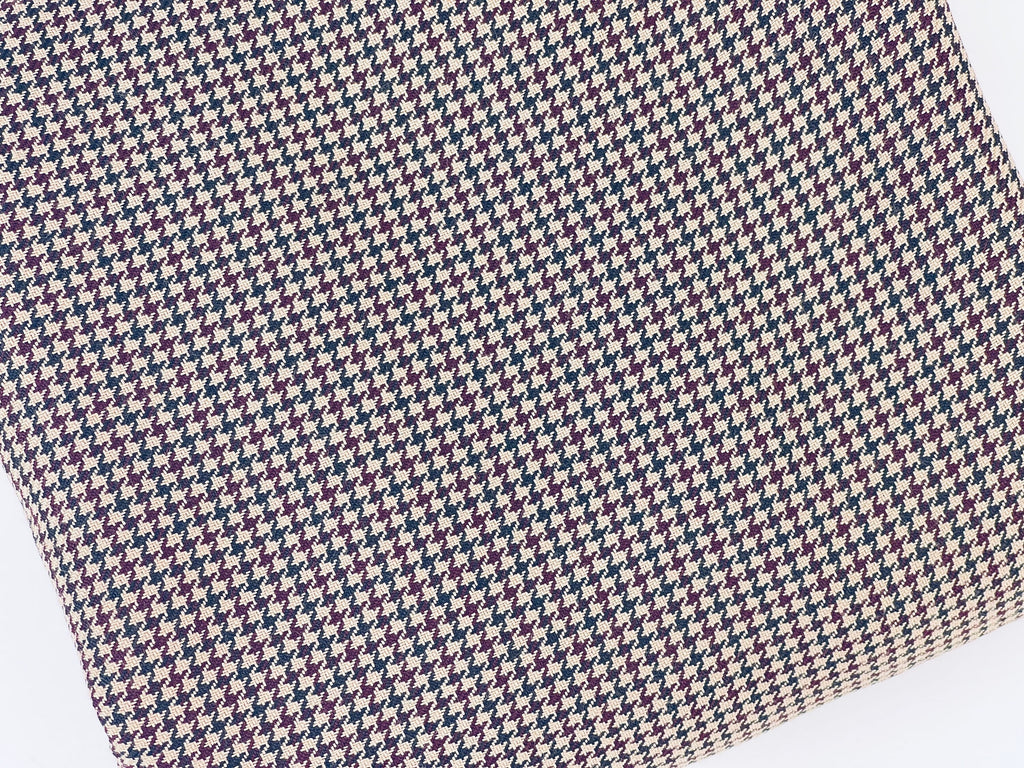 Product image for 'vintage houndstooth beige purple navy polyester fabric 57 x 64' (view 786bee)