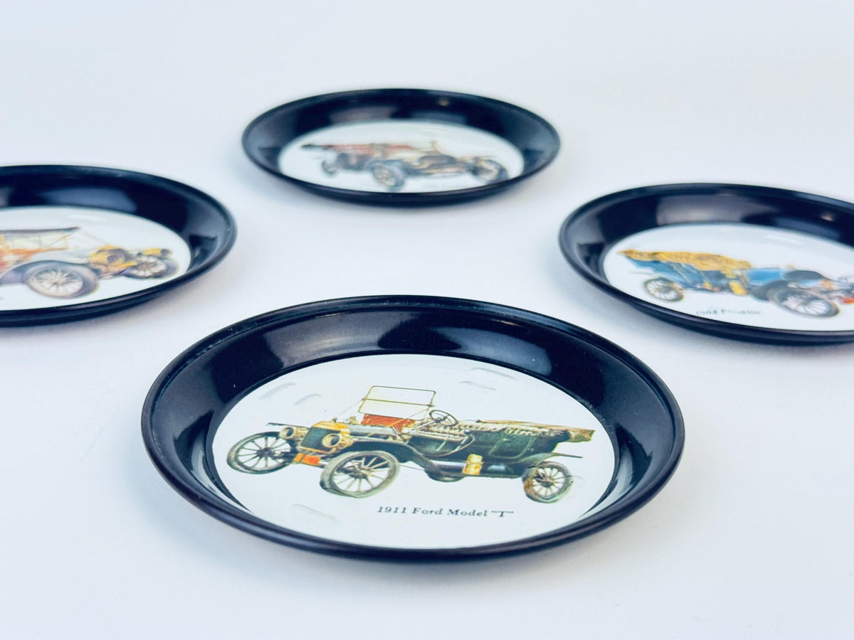 Product image for 'vintage antique car round metal coaster set set of four 4' (view 263a80)