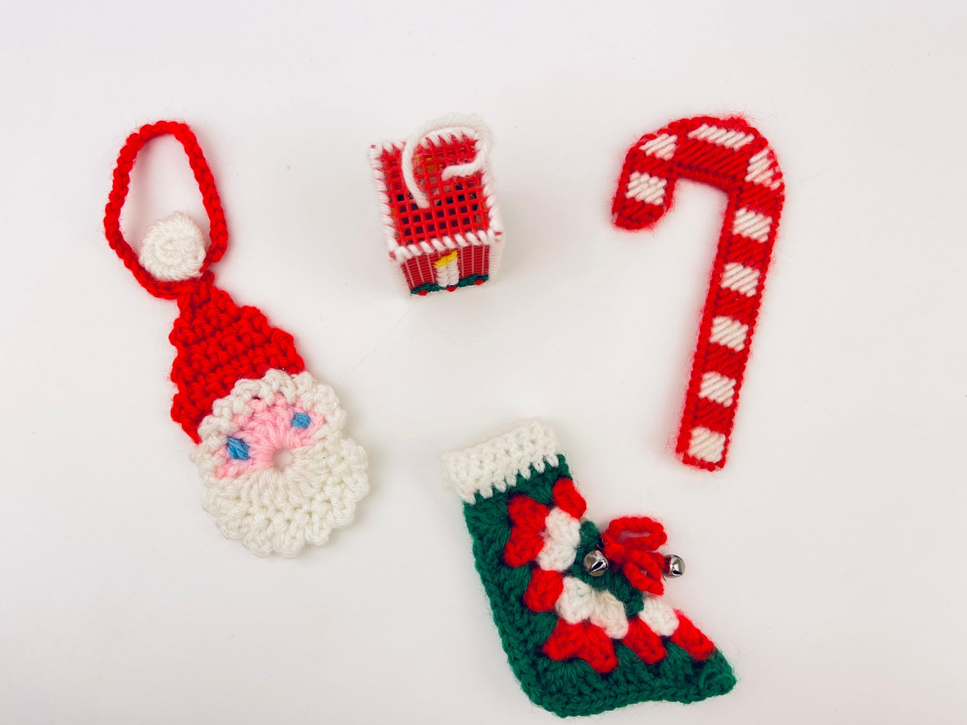 Product image for 'vintage handmade woven christmas ornaments santa stocking candle candy cane sold individually' (view c1c799)