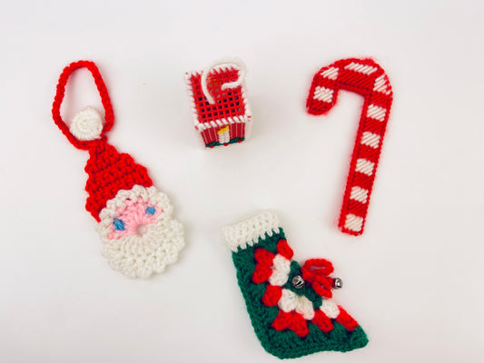 Product image for 'vintage handmade woven christmas ornaments santa stocking candle candy cane sold individually' (view c1c799)