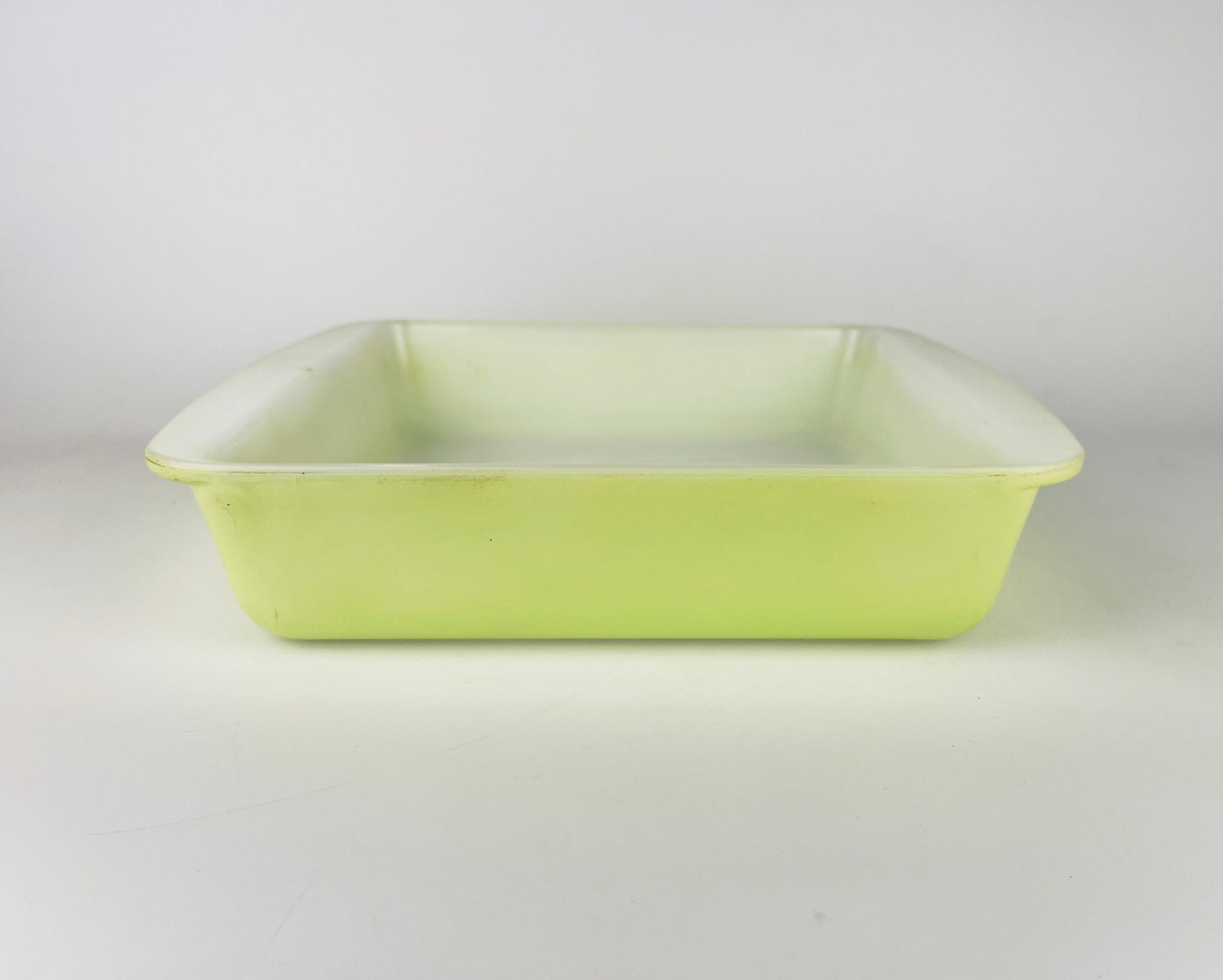 Product image for 'vintage antique rare lime green milk glass pyrex brownie dessert bake dish plate 222 reverse print made in canada' (view df5fd0)