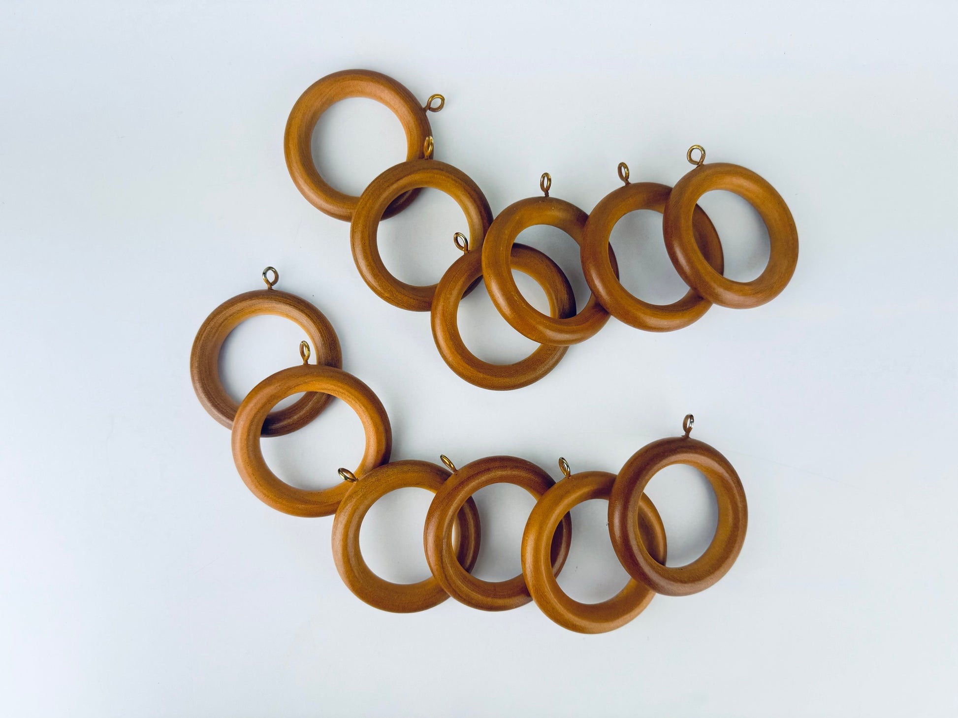 Product image for 'vintage macrame curtain wood metal ring holders set of twelve 12 two sizes available sets sold separately' (view 13b809)