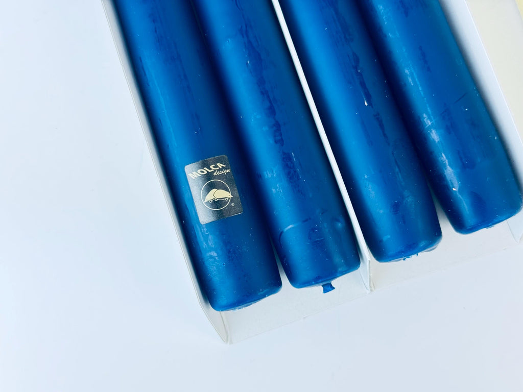 Product image for 'vintage molca design 12 hand dipped tapered blue candles set of four 4 made in the netherlands new old stock nos' (view 266060)