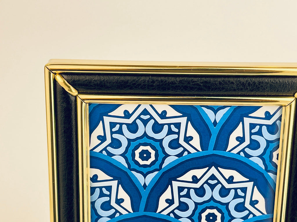 Product image for 'vintage brass black pleather picture frame 5 x 7' (view 6bcd0f)