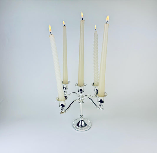 Product image for 'vintage ornate silver plated candelabra candlestick holder green felt bottom made in england' (view 8801d5)