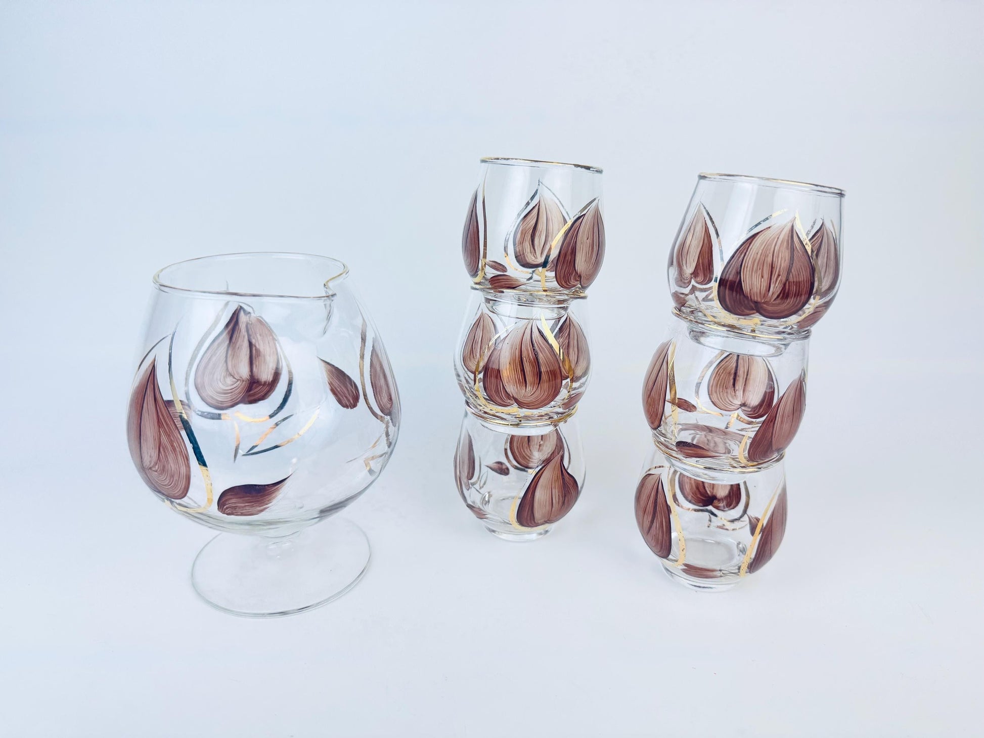 Product image for 'vintage enchant ware brandy snifter roly poly glass barware set made in canada' (view fde05a)