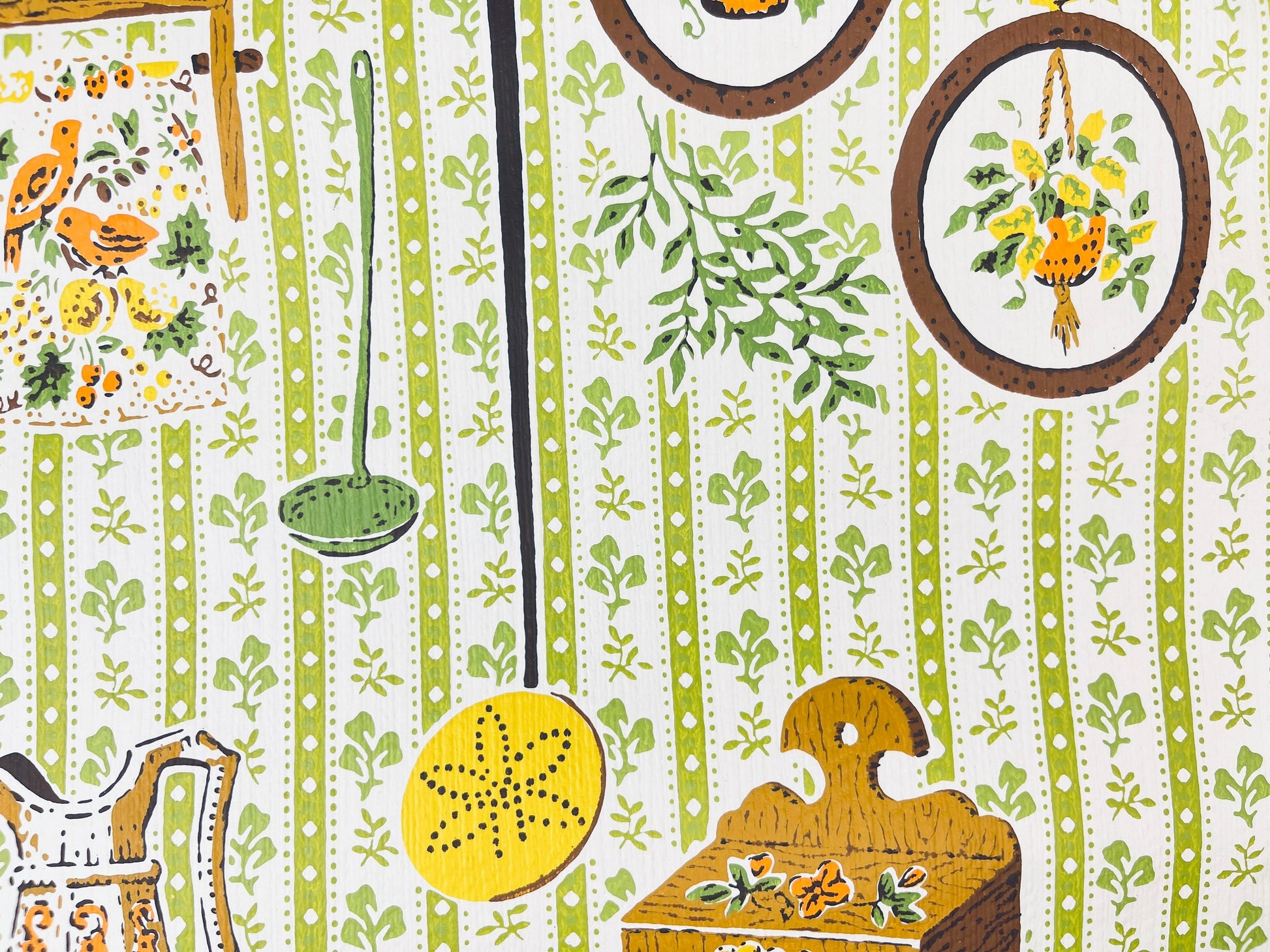 Product image for 'vintage beige green kitchy kitchen wallpaper lightly textured vintage craft project paper upcycle material' (view ce357c)