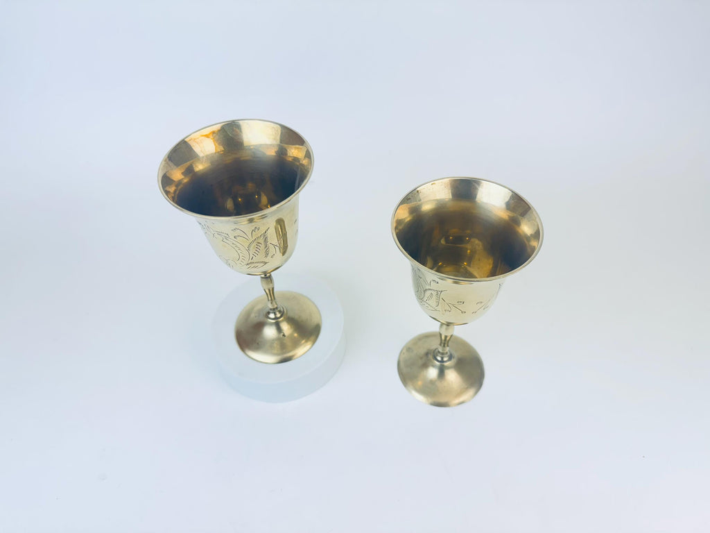 Product image for 'vintage etched brass goblets set of two 2' (view 5f59fd)