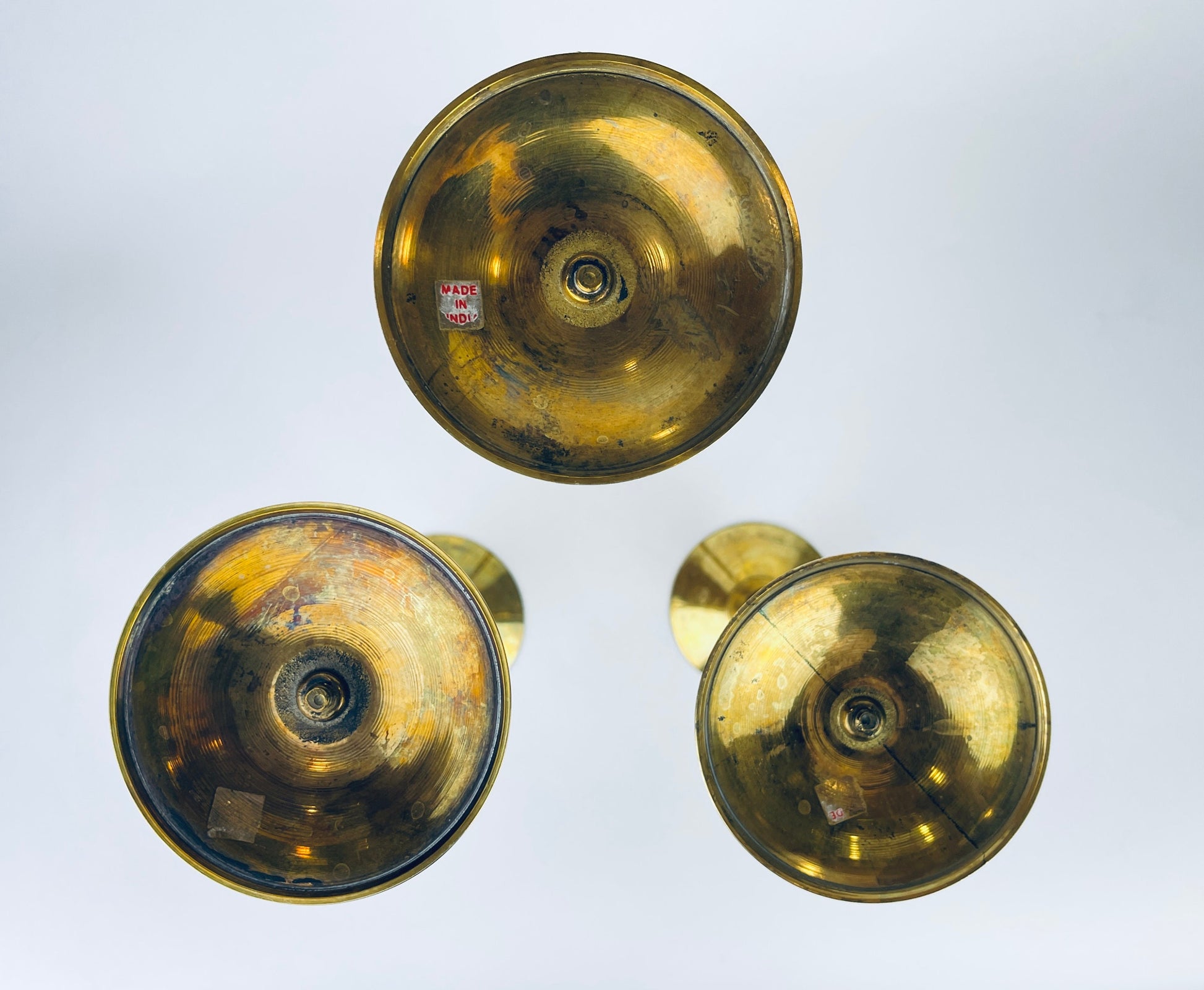 Product image for 'vintage solid brass lattice candle stick holders set of three 3' (view 90023d)