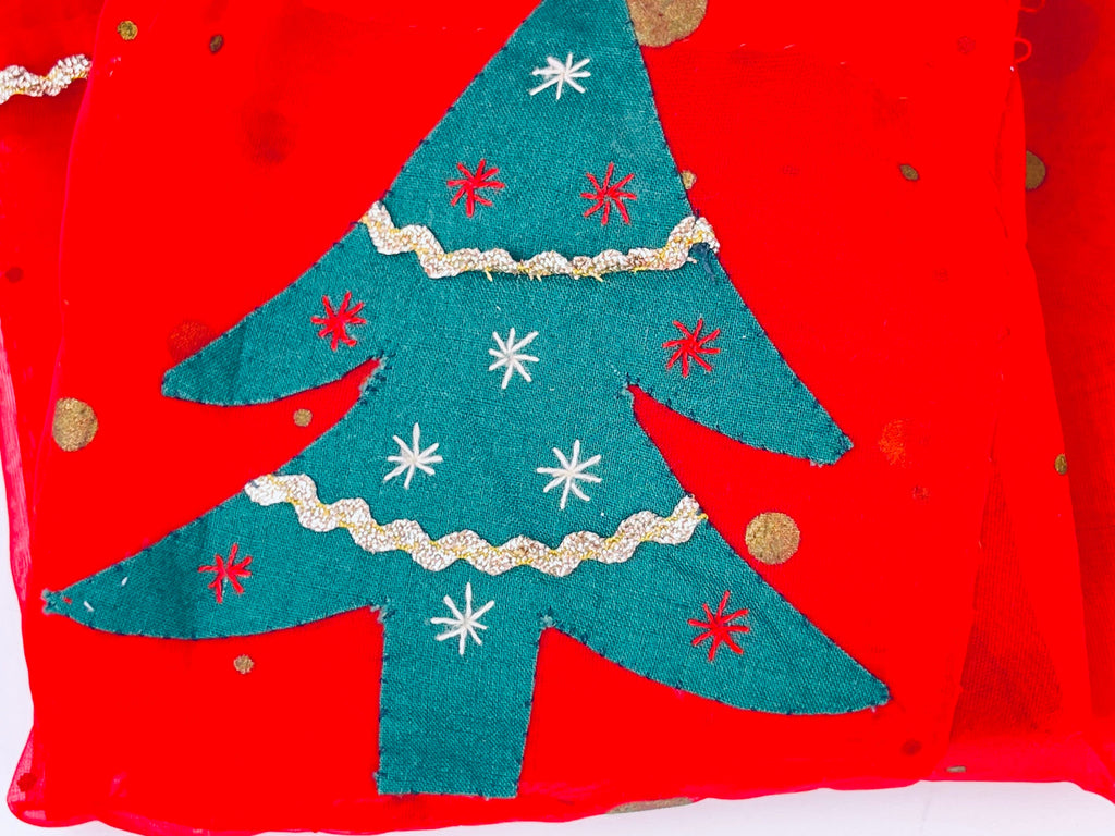 Product image for 'vintage decorative red gold polka dot christmas organza waist apron mcm christmas tree design' (view 85a395)
