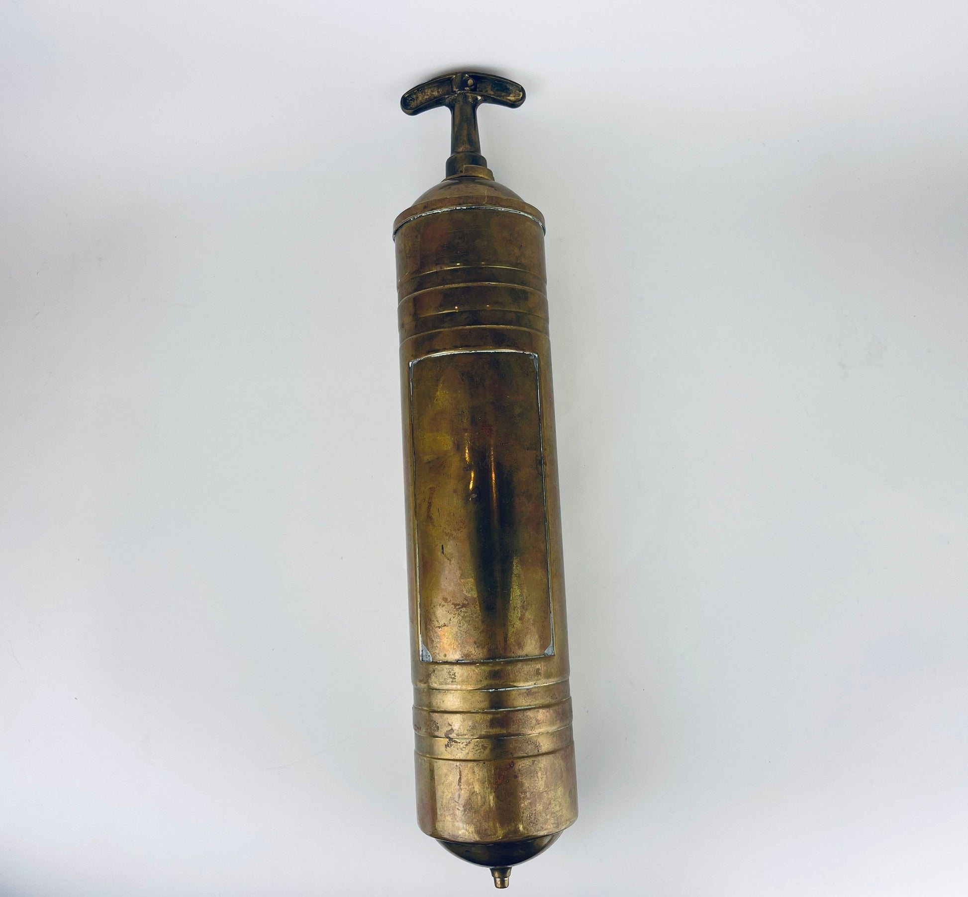Product image for 'vintage antique brass pump fire extinguisher attractive aged metal patina' (view 37abb4)