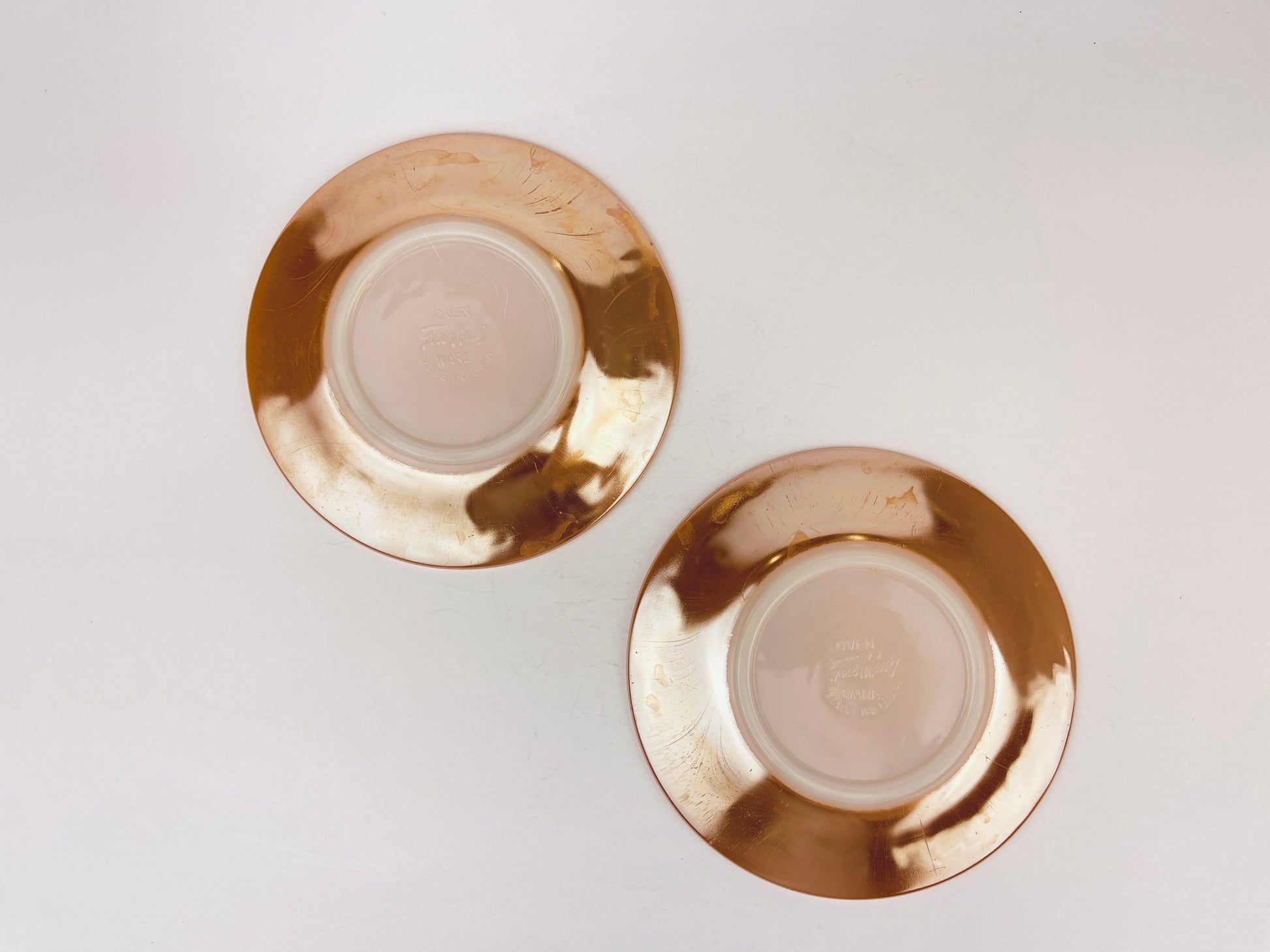 Product image for 'vintage peach lustreware laurel leaf replacement bowls saucer plates set of two 2 fire king made in usa sets sold separately' (view 804fe5)