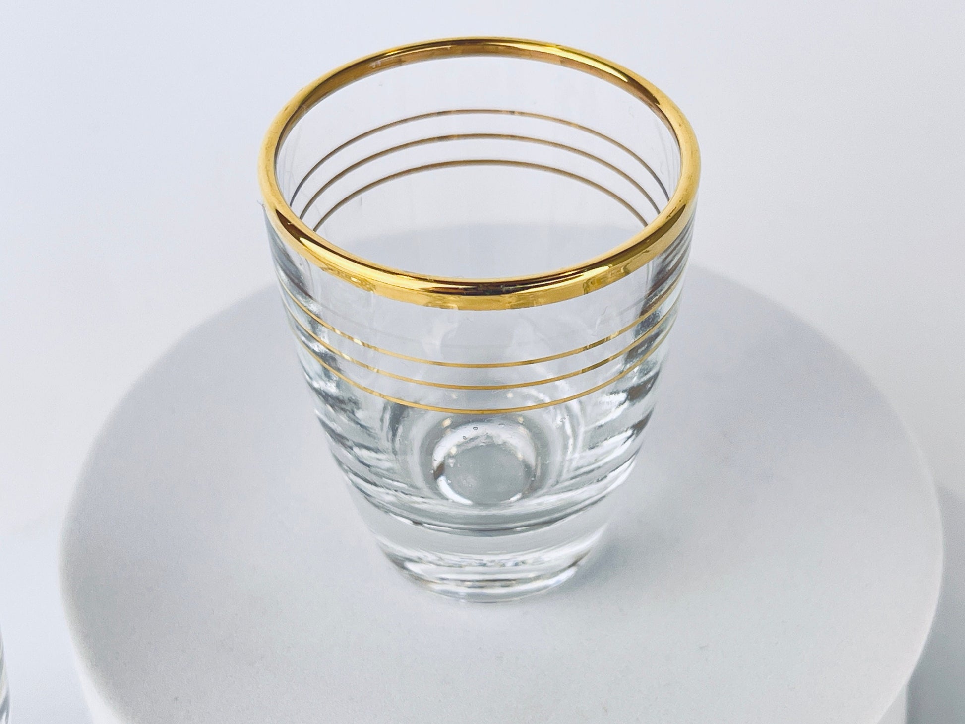 Product image for 'vintage french gold striped clear shot glass barware set set of four 4 made in france' (view 0fc8dc)