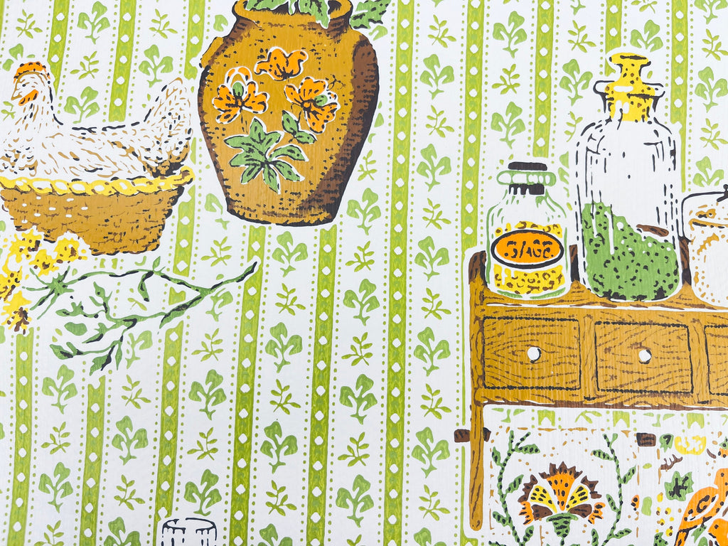 Product image for 'vintage beige green kitchy kitchen wallpaper lightly textured vintage craft project paper upcycle material' (view e36479)