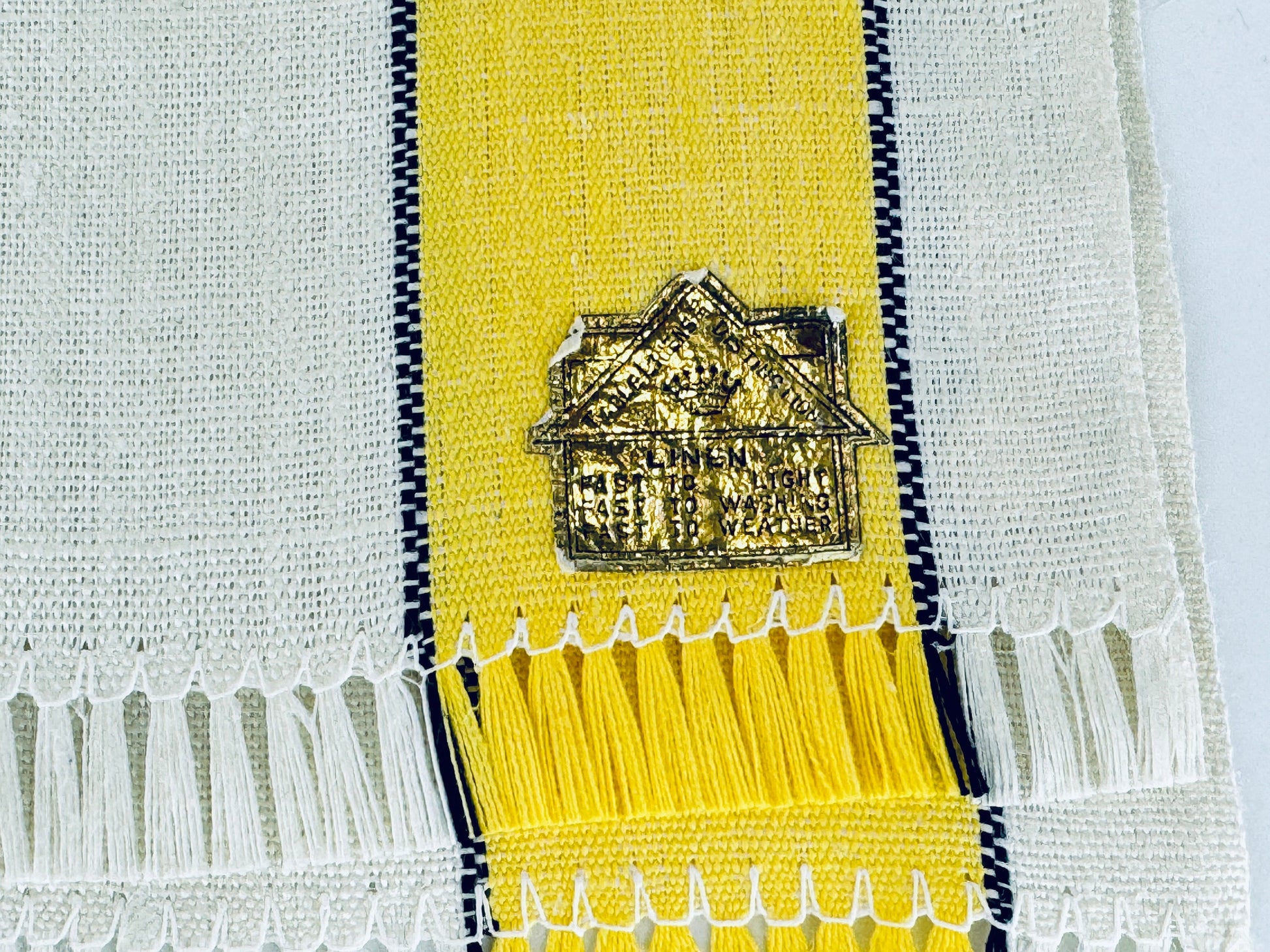 Product image for 'vintage yellow blue beige striped linen tea towel embroidered rooster front made in poland new old stock nos' (view 3c2014)