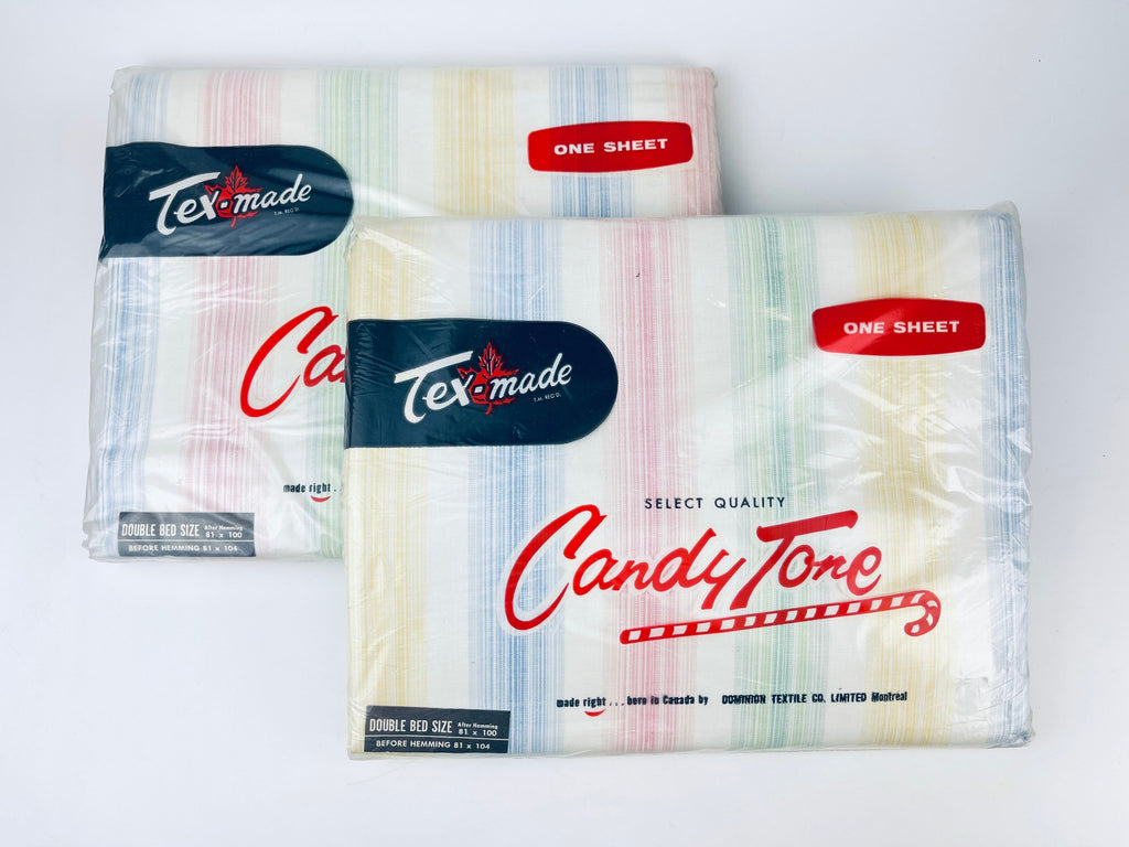 Product image for 'vintage tex made twin double candy tone striped pastel colour flat sheet made in canada sold separately' (view bcde0c)