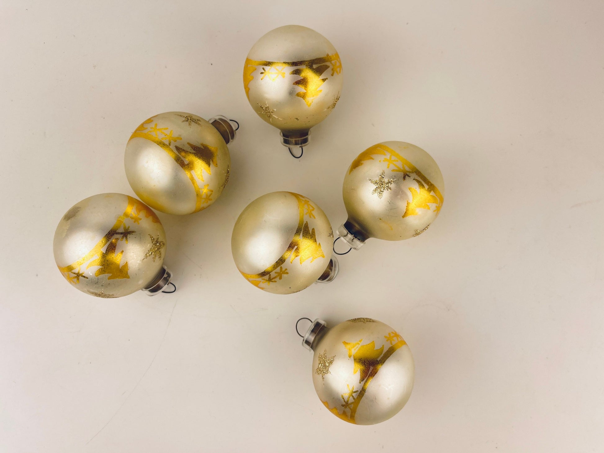 Product image for 'vintage hand painted tree star silver gold glass christmas tree ornaments set of six 6 made in west germany' (view 3c189b)