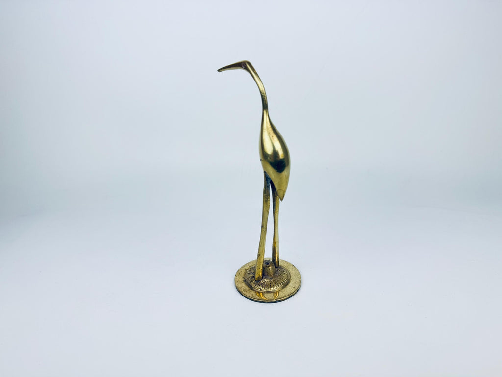 Product image for 'vintage solid brass crane sculpture figurine attractive aged metal patina' (view 84cedb)