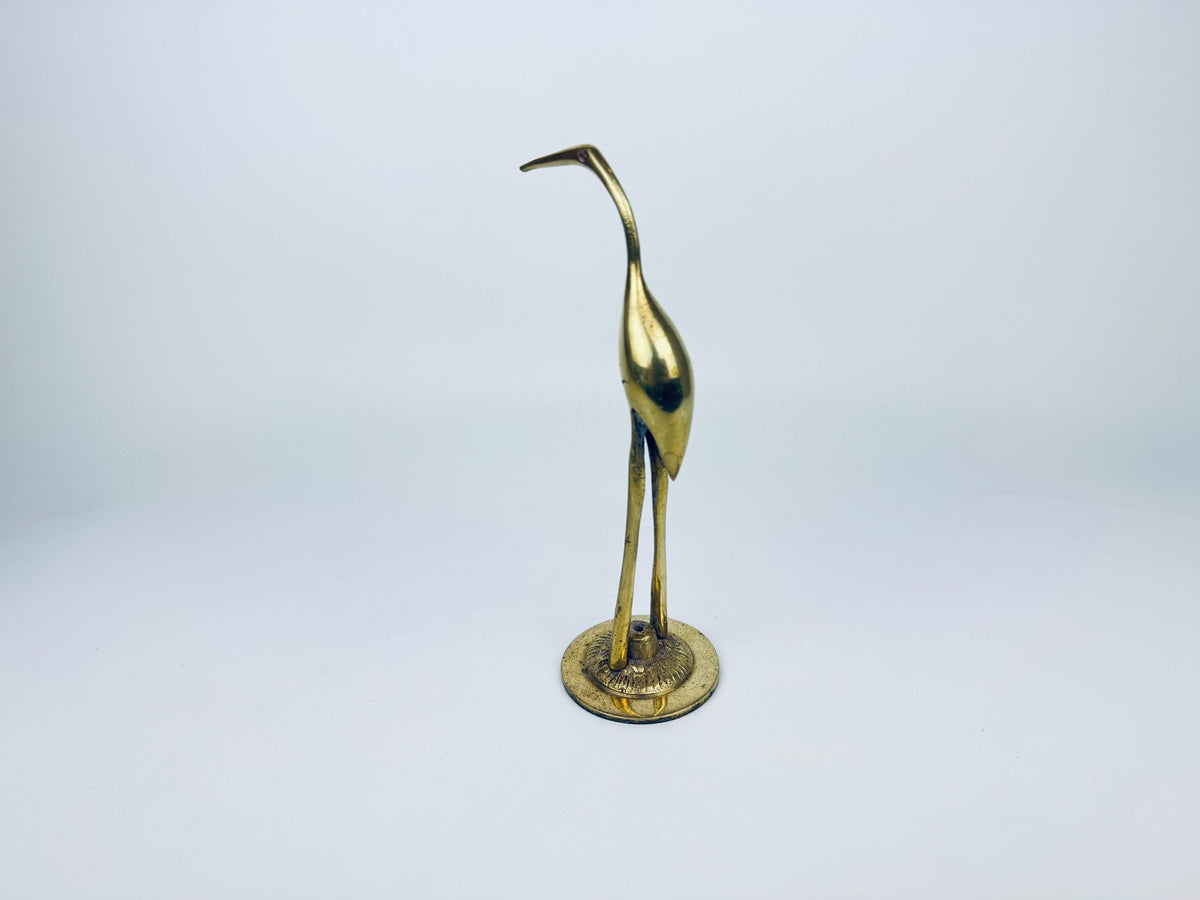 Product image for 'vintage solid brass crane sculpture figurine attractive aged metal patina' (view 84cedb)