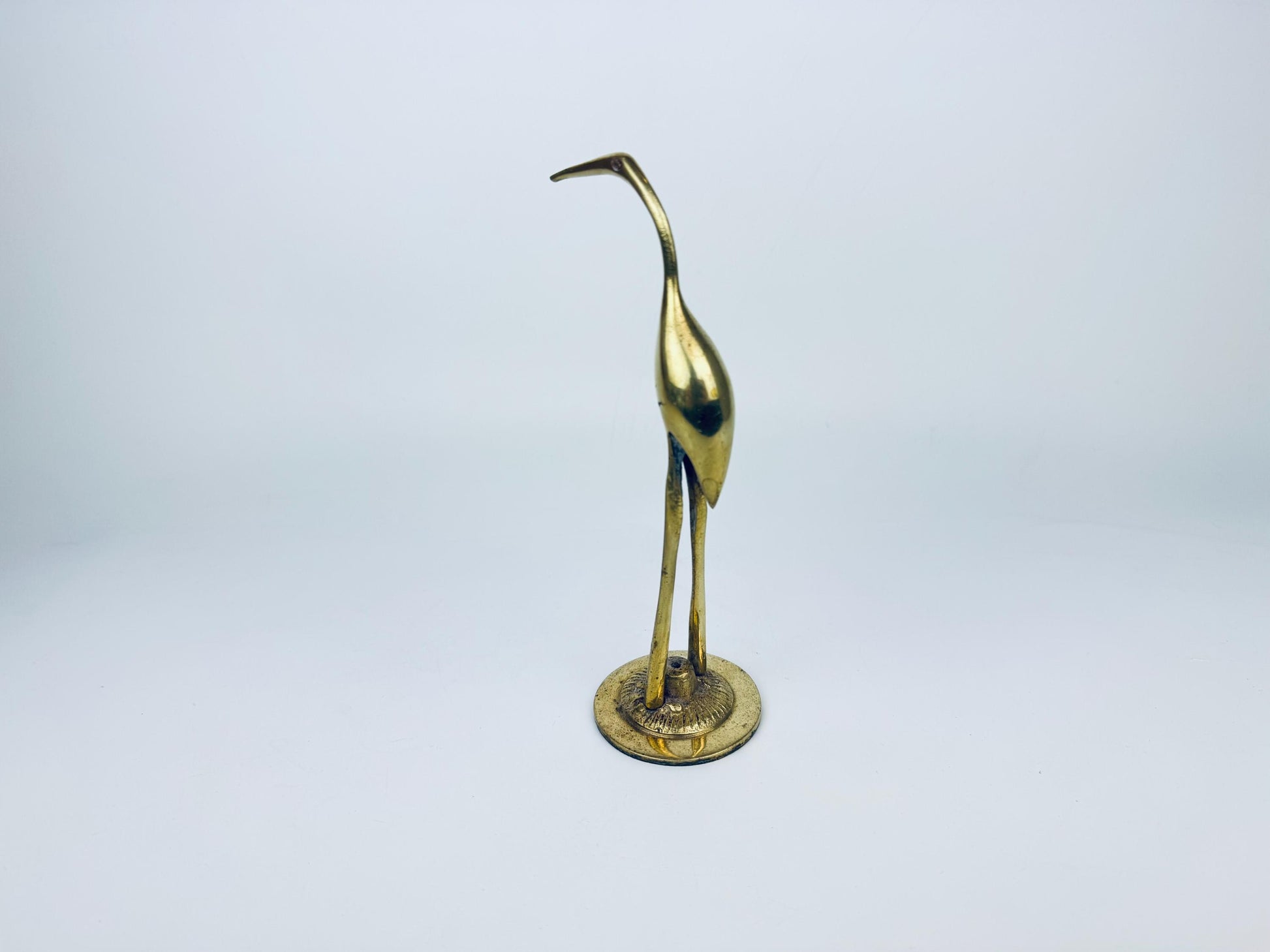 Product image for 'vintage solid brass crane sculpture figurine attractive aged metal patina' (view 84cedb)