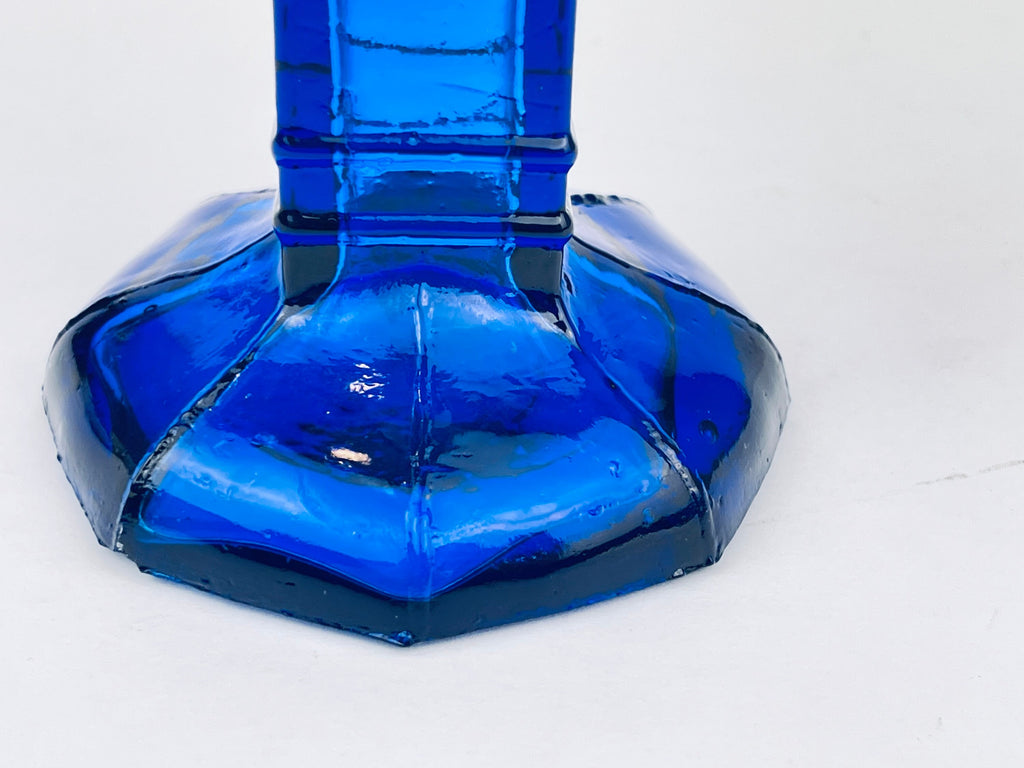 Product image for 'vintage hand blown cobalt blue glass candlestick holder octagonal shape' (view aacd4c)