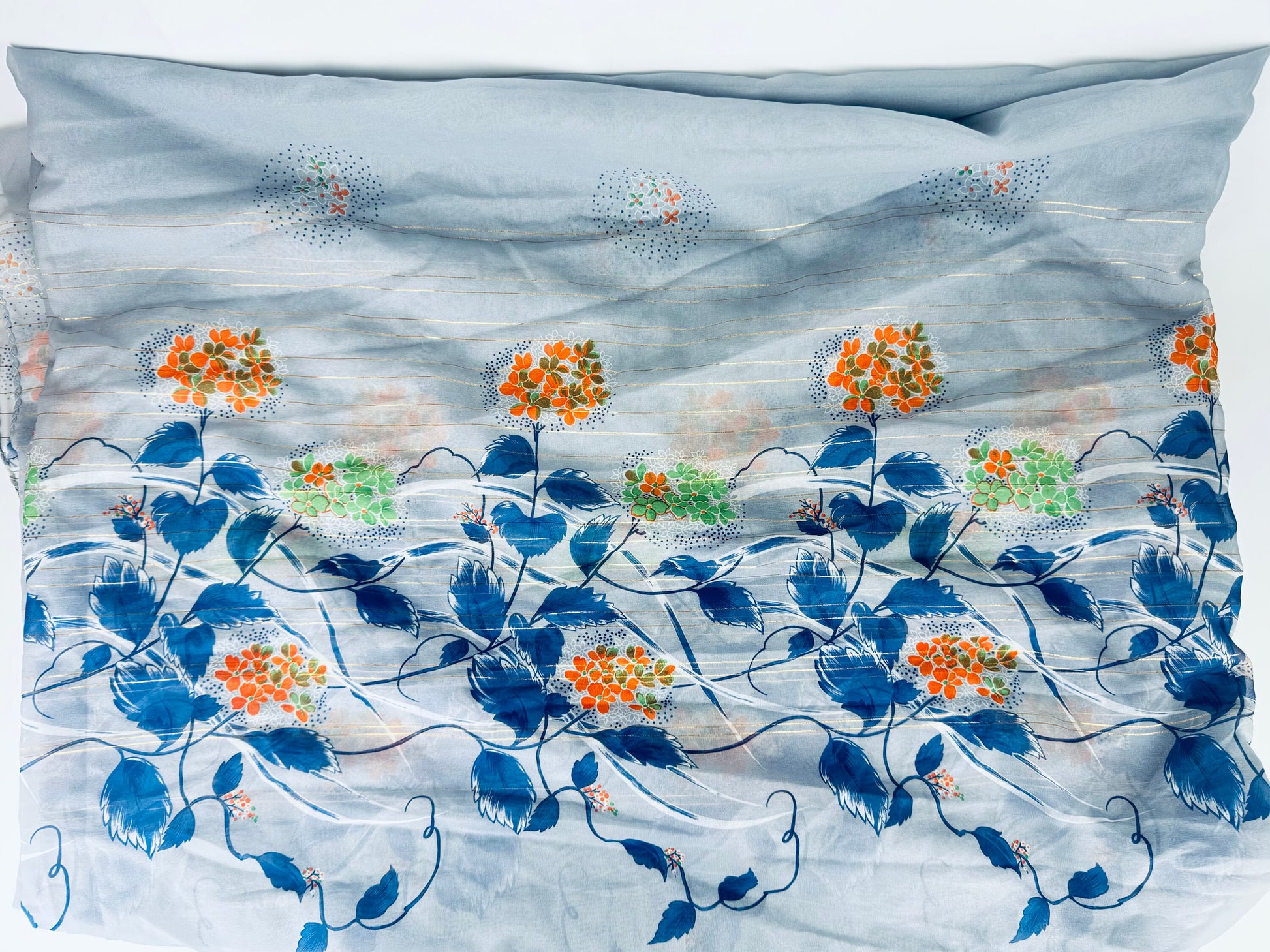 Product image for 'vintage grey lightweight sheer asian floral print metallic striped crepe fabric by lady hamilton 44 x 208 made in japan' (view 50c502)