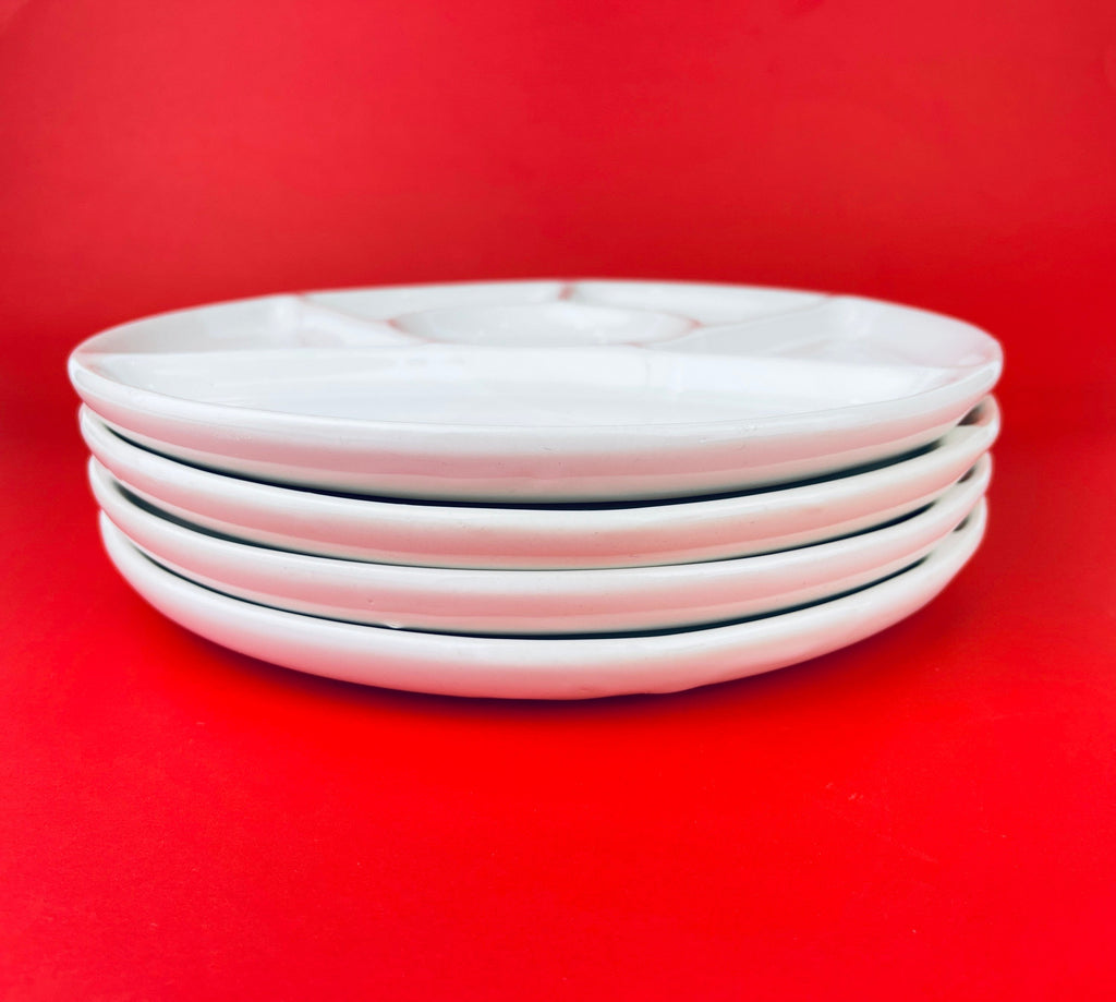 Product image for 'vintage white glazed ceramic fondue sushi plates set of 4 9' (view acf824)