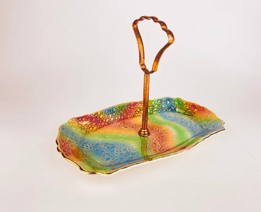 Product image for 'vintage old foley golden mosaic rainbow copper handle tray james kent ltd staffordshire made in england' (view 722742)