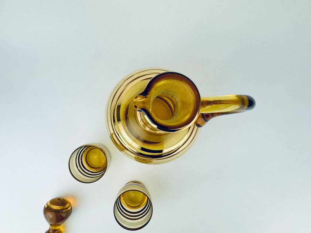 Product image for 'vintage amber gold striped glass barware set decanter shot glasses bohemia crystal barware gift' (view a1e814)