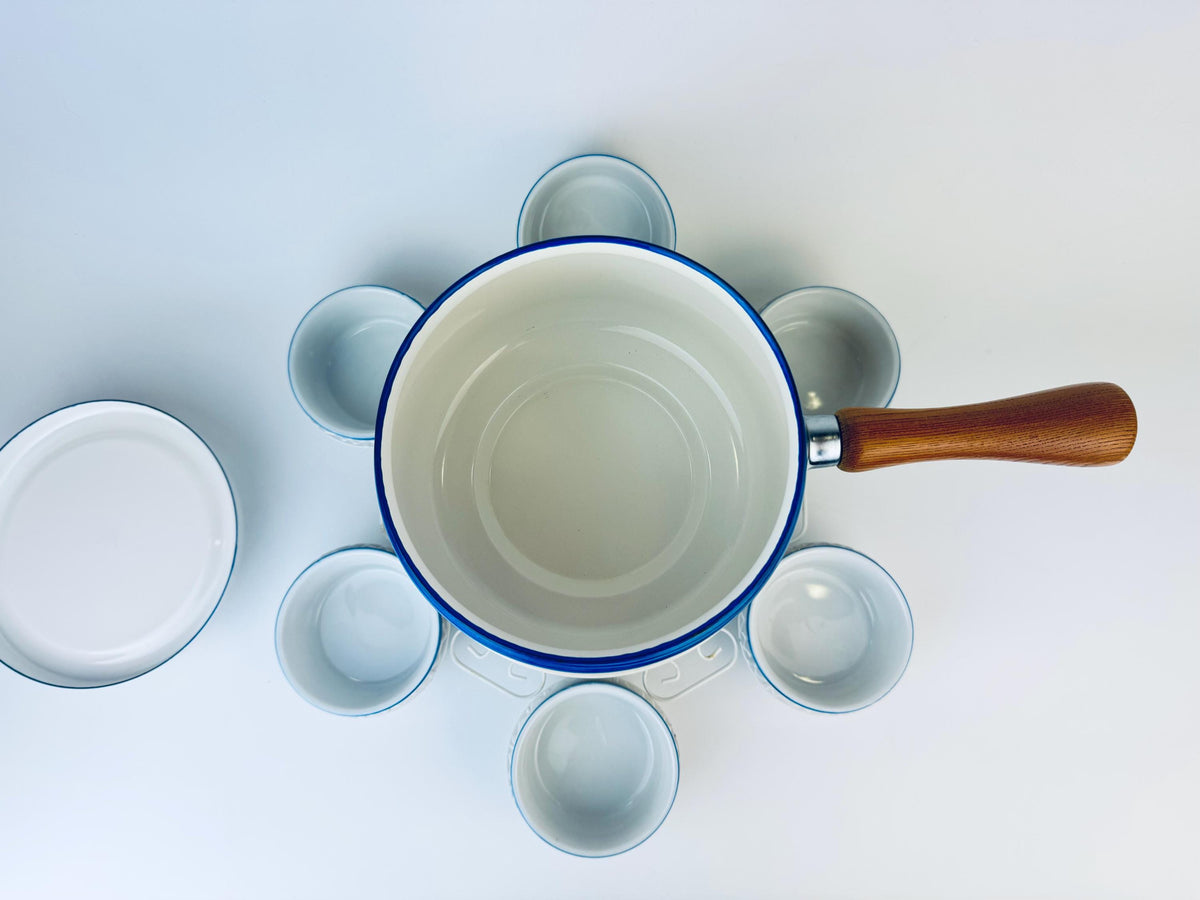 Product image for 'vintage white blue striped lazy susan fondue set' (view 9e75d8)