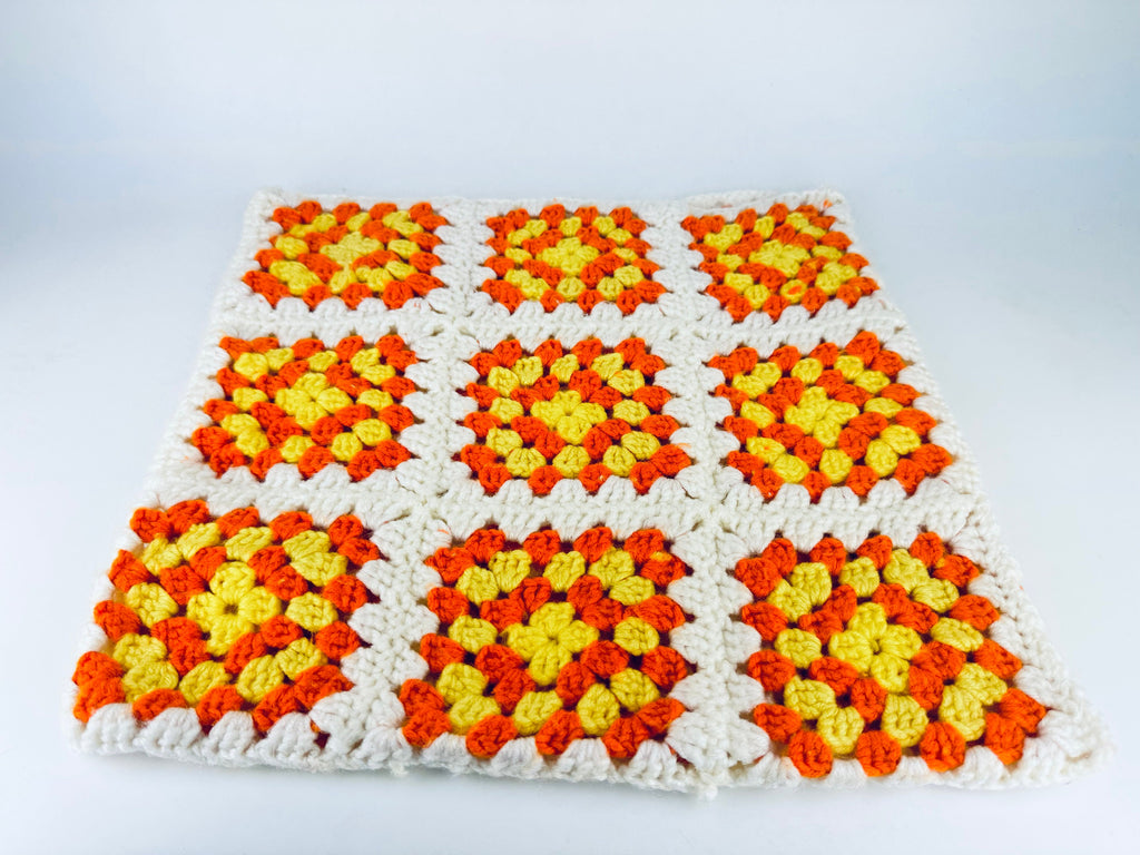 Product image for 'vintage handmade crocheted granny square accent pillow cover sham 14 x 14 orange yellow floral square' (view 254353)