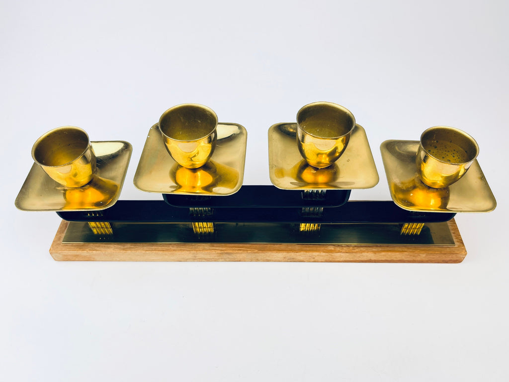 Product image for 'vintage brass teak candlestick holders attractive aged patina centrepiece decor' (view e9d08e)