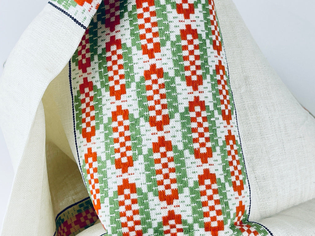 Product image for 'vintage embroidered geometric beige linen tea towel statement towel' (view bb222e)