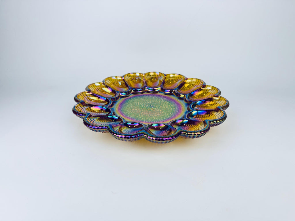 Product image for 'vintage carnival glass devilled egg plate scalloped edge hobnail bottom' (view 3f01b6)