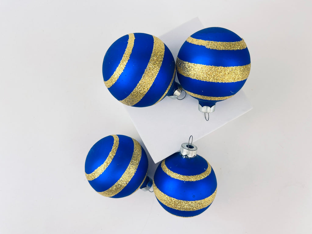 Product image for 'vintage blue gold striped glass christmas tree ornaments set of four 4 made in german democratic republic' (view 16a159)