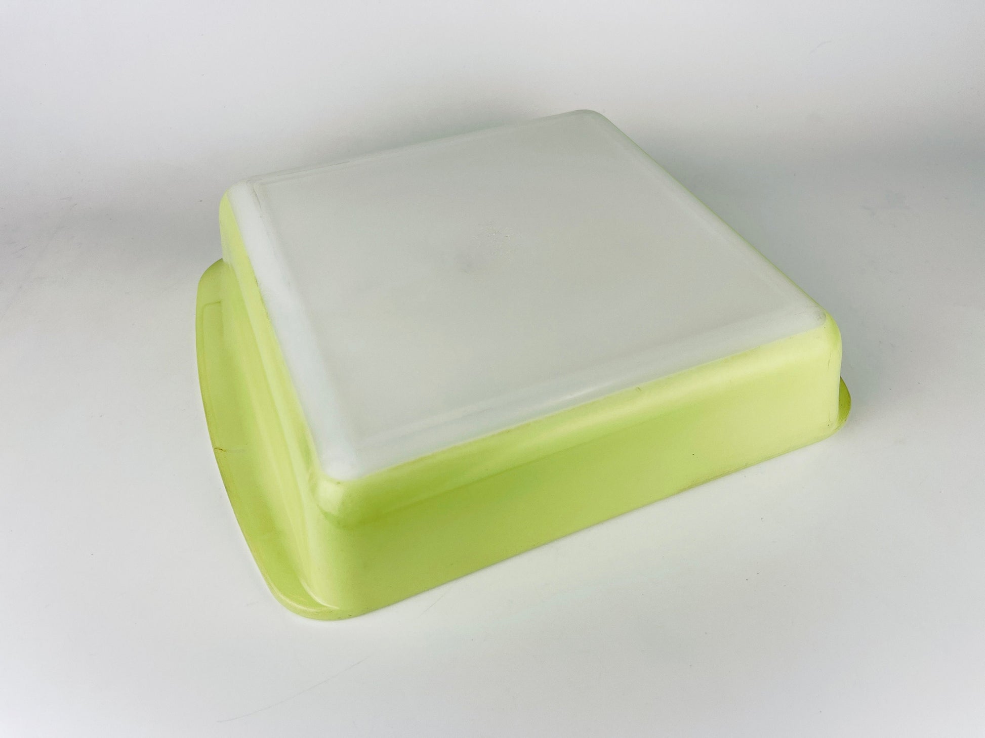Product image for 'vintage antique rare lime green milk glass pyrex brownie dessert bake dish plate 222 reverse print made in canada' (view d24d91)