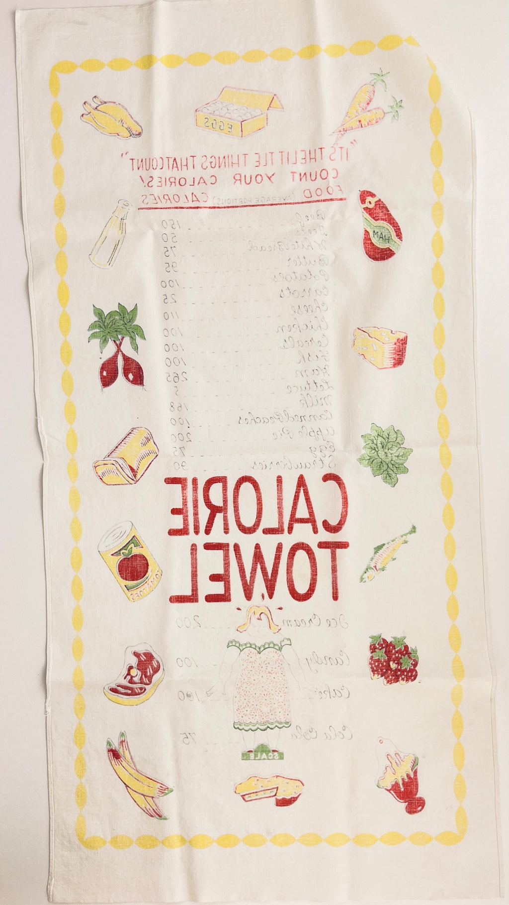 Product image for 'vintage calorie counting tea towel excellent kitchen gag gift' (view 314a4f)