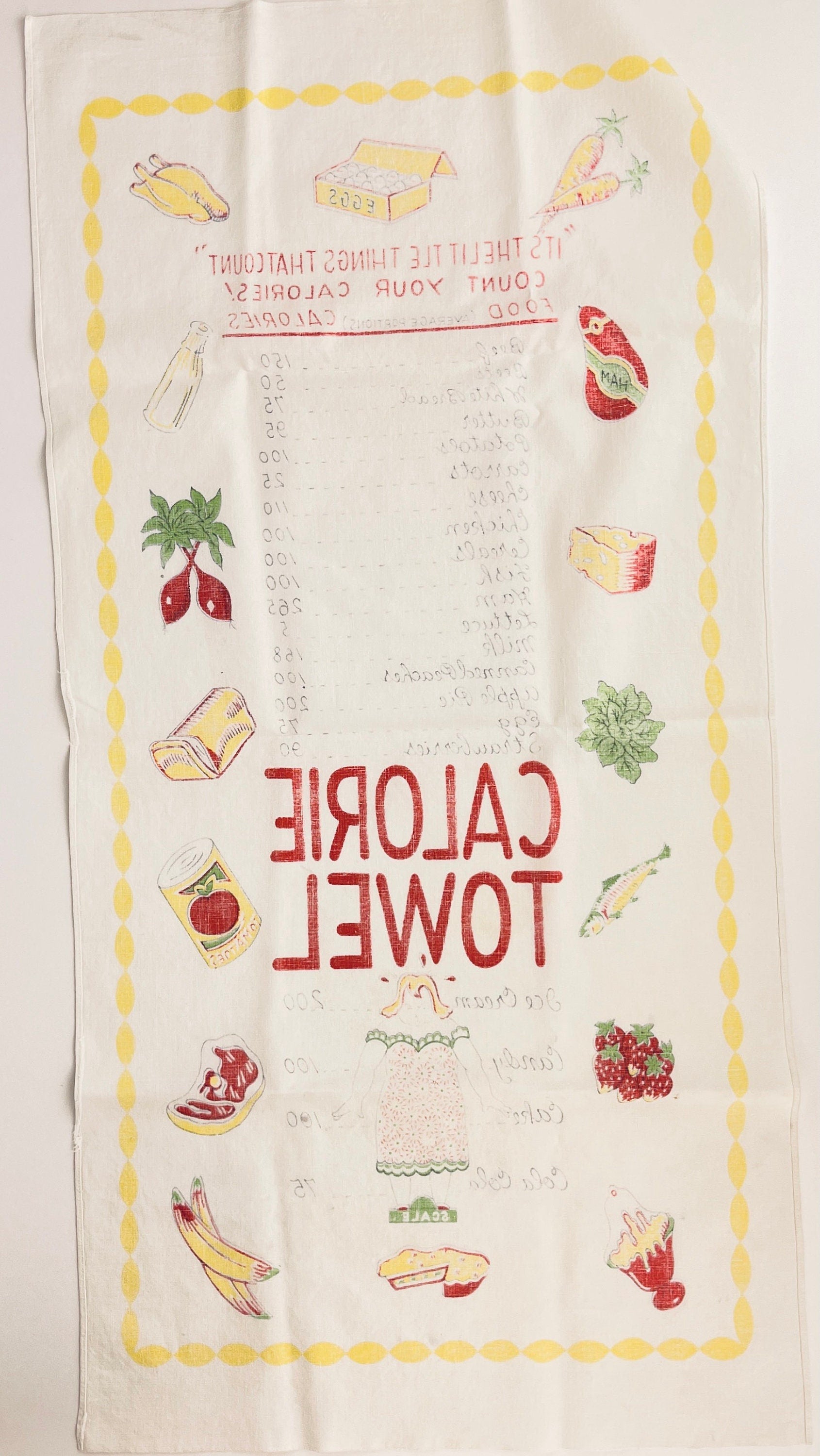 Product image for 'vintage calorie counting tea towel excellent kitchen gag gift' (view 314a4f)