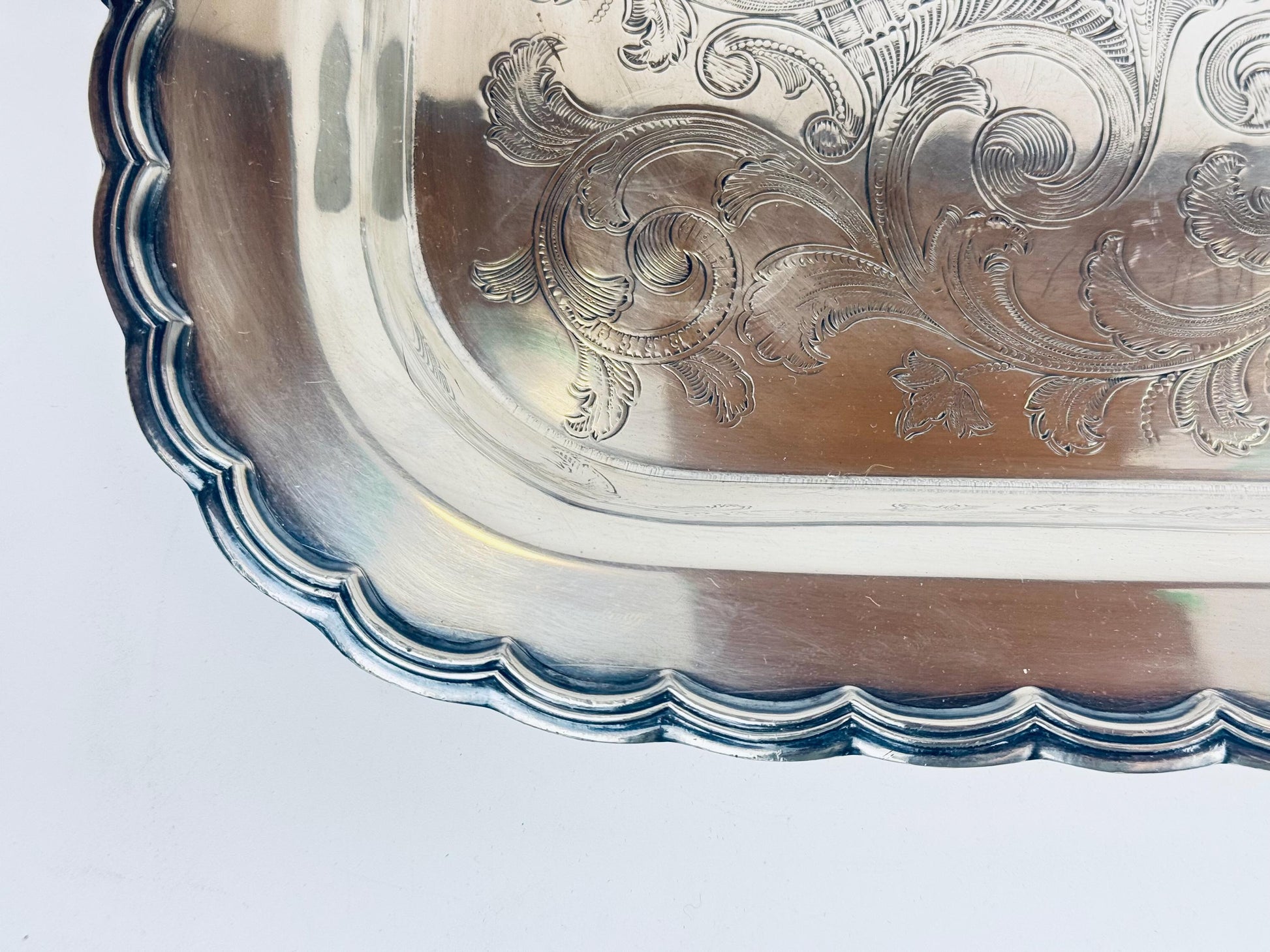 Product image for 'vintage antique ornate scroll silver handled tray primerose plate' (view 89dc81)