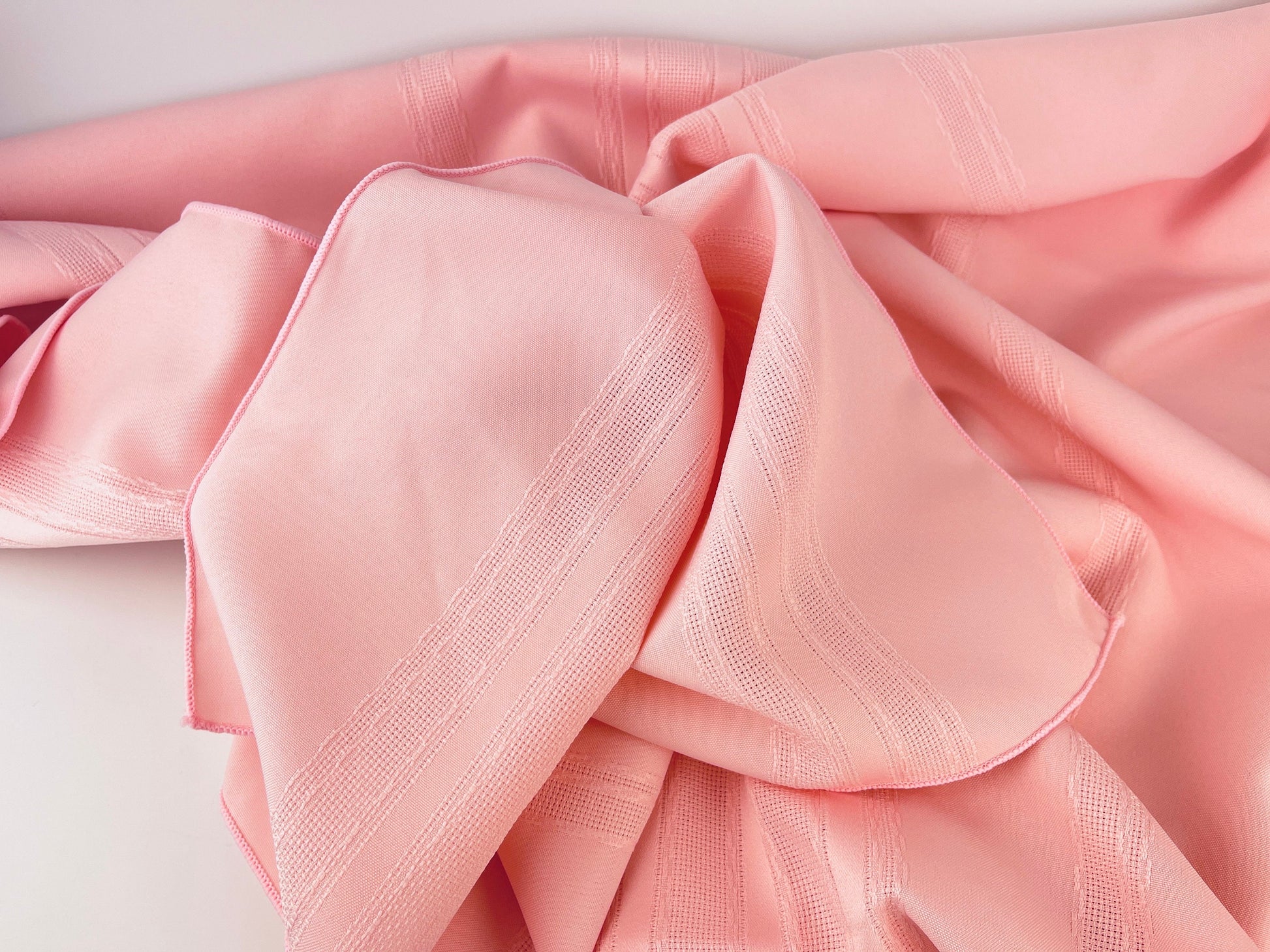 Product image for 'vintage pink rectangular tablecloth 90s tablescape textured ribbon stripes' (view 39c28b)