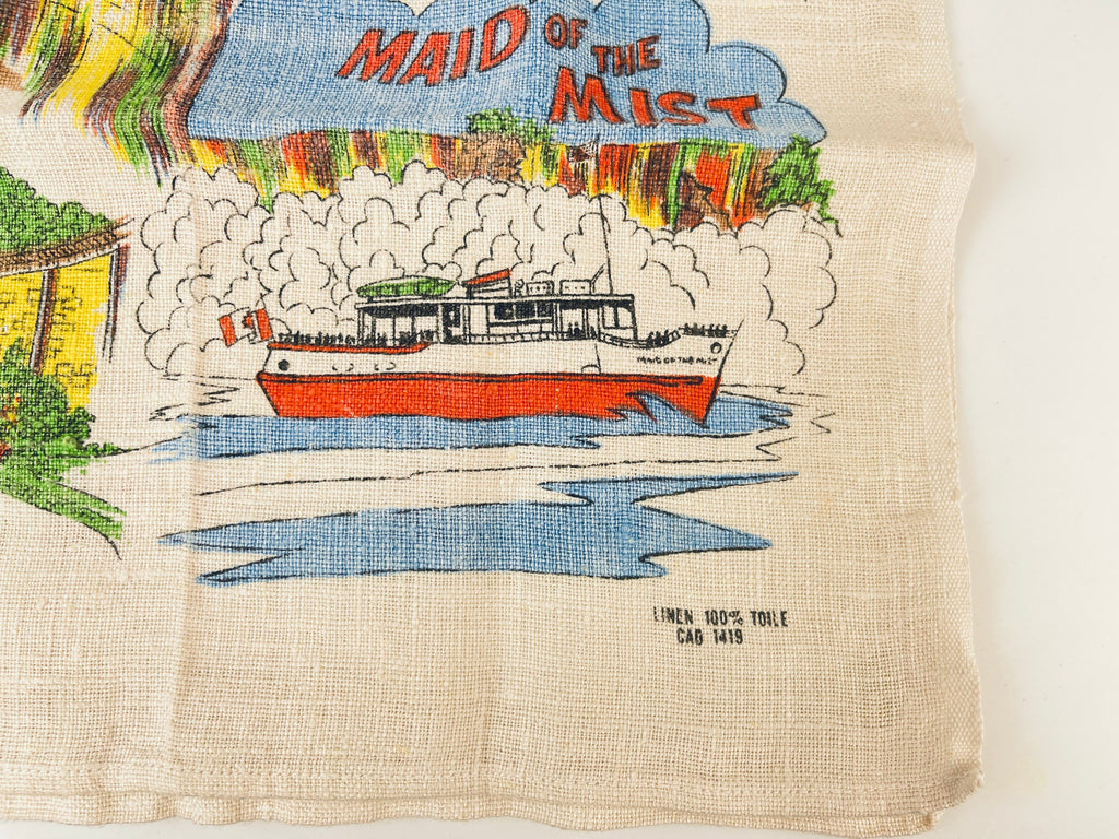 Product image for 'vintage niagara falls canada tea towel multicolour 1960s linen souvenir maid of the mist horseshoe falls floral clock' (view 2b8298)