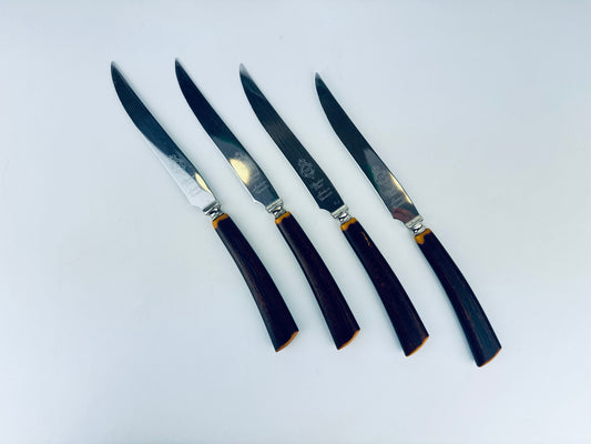 Product image for 'vintage glo hill serrated stainless steel faux wood knife set set of four 4 made in canada' (view dcc01b)