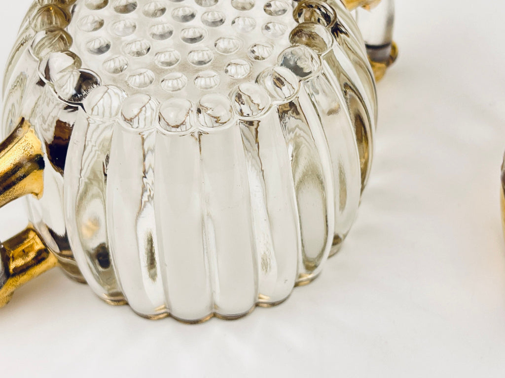 Product image for 'vintage jeanette hobnail glass cream sugar set gold rimmed top' (view f01f4a)