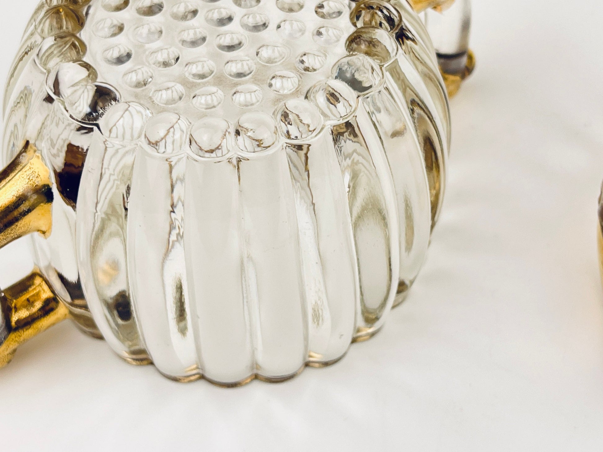 Product image for 'vintage jeanette hobnail glass cream sugar set gold rimmed top' (view f01f4a)