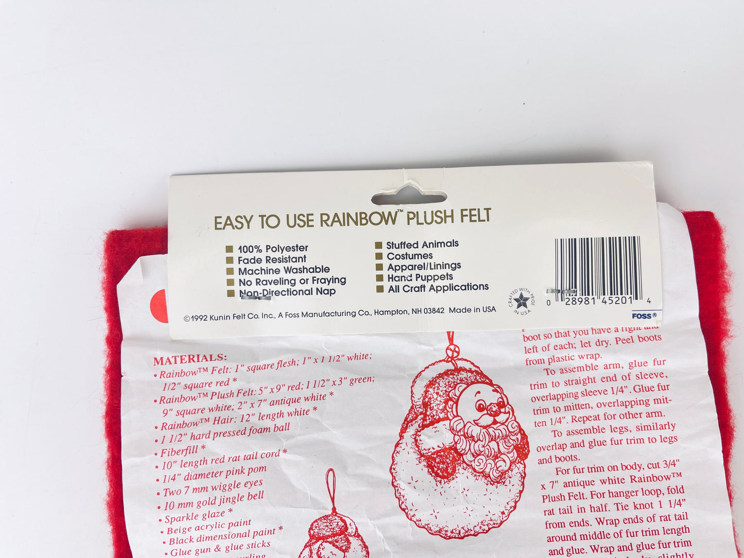 Product image for 'vintage red christmas plush felt pattern stocking material made in usa by rainbow 18 x 22 craft cut new old stock nos' (view 6b15f3)