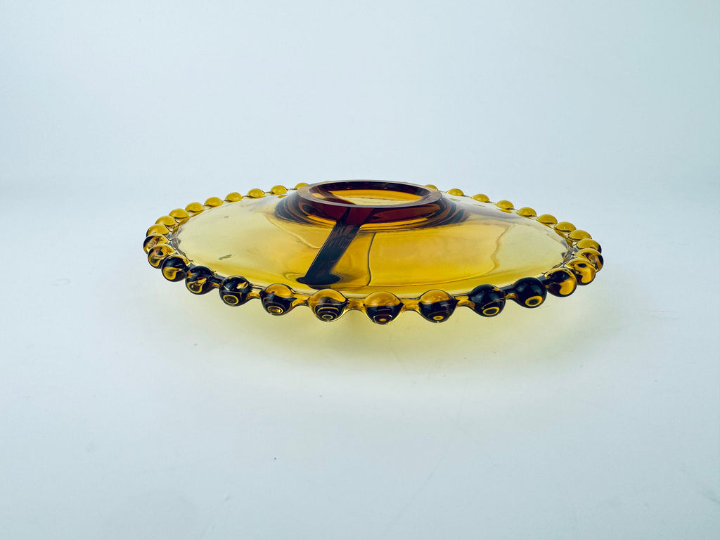 Product image for 'vintage amber candlewick boopie rimmbed glass divided nut dish plate 6' (view d86c72)