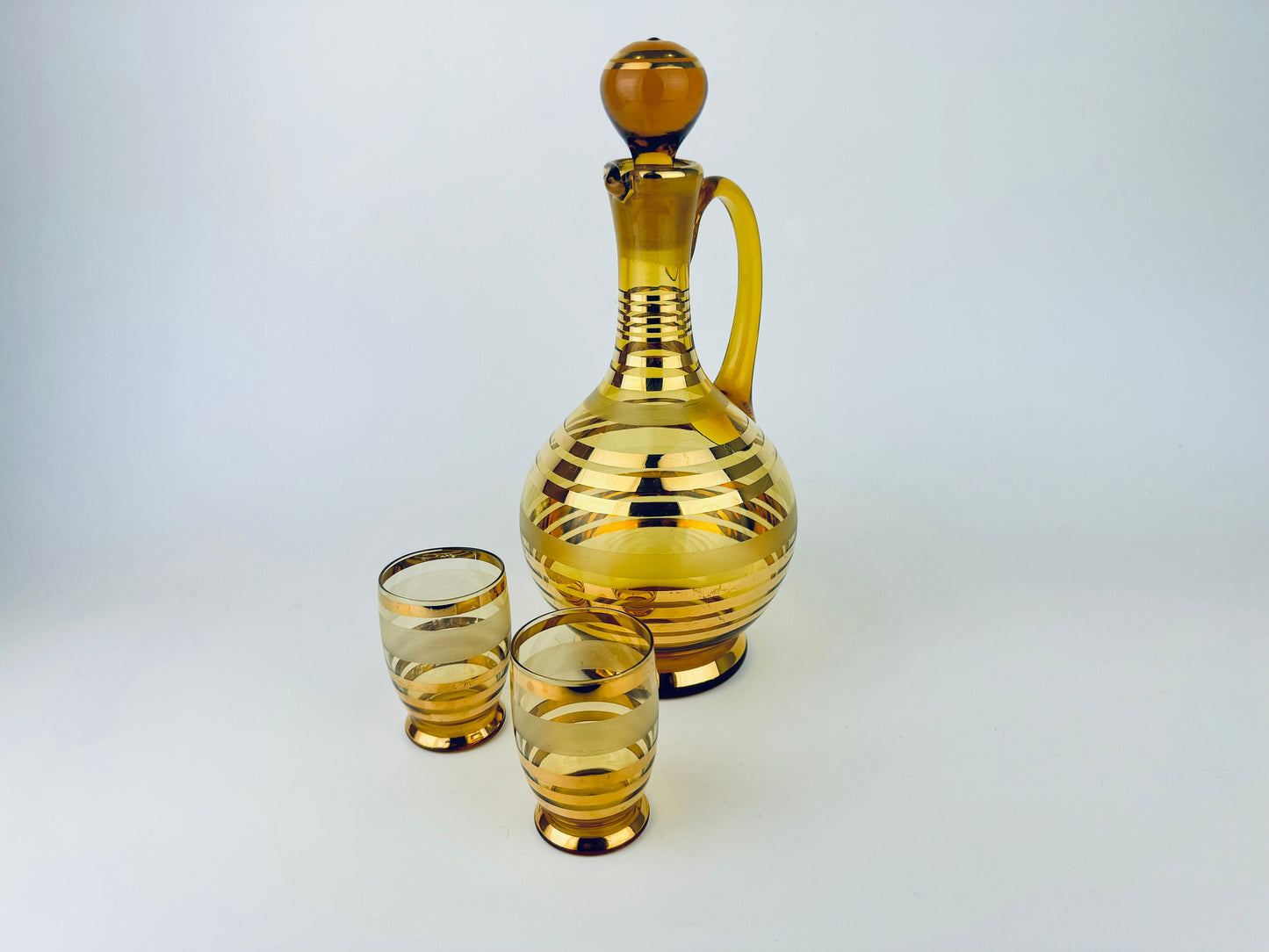 Product image for 'vintage amber gold striped glass barware set decanter shot glasses bohemia crystal barware gift' (view 09c3ea)
