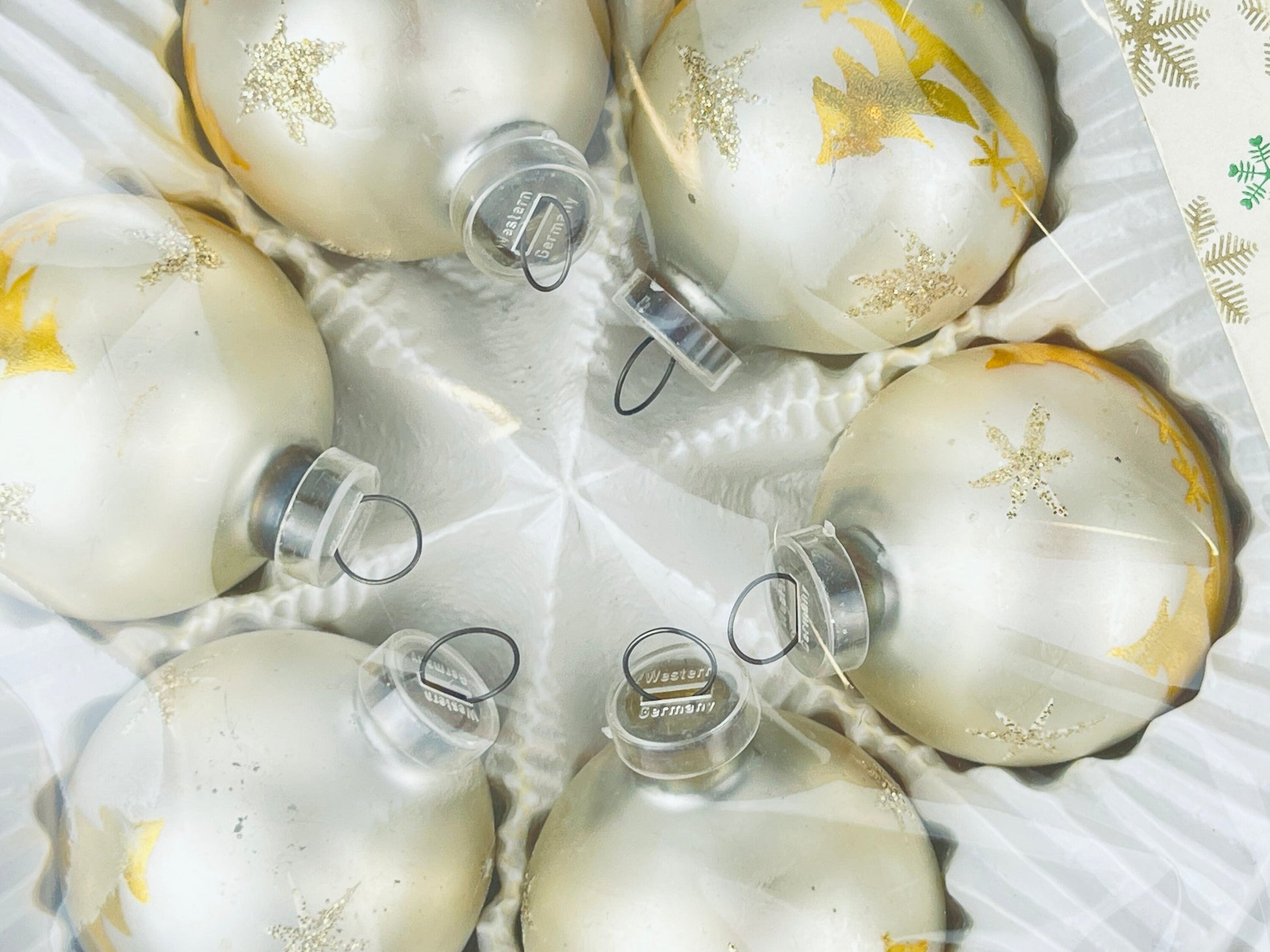 Product image for 'vintage hand painted tree star silver gold glass christmas tree ornaments set of six 6 made in west germany' (view b9b71e)