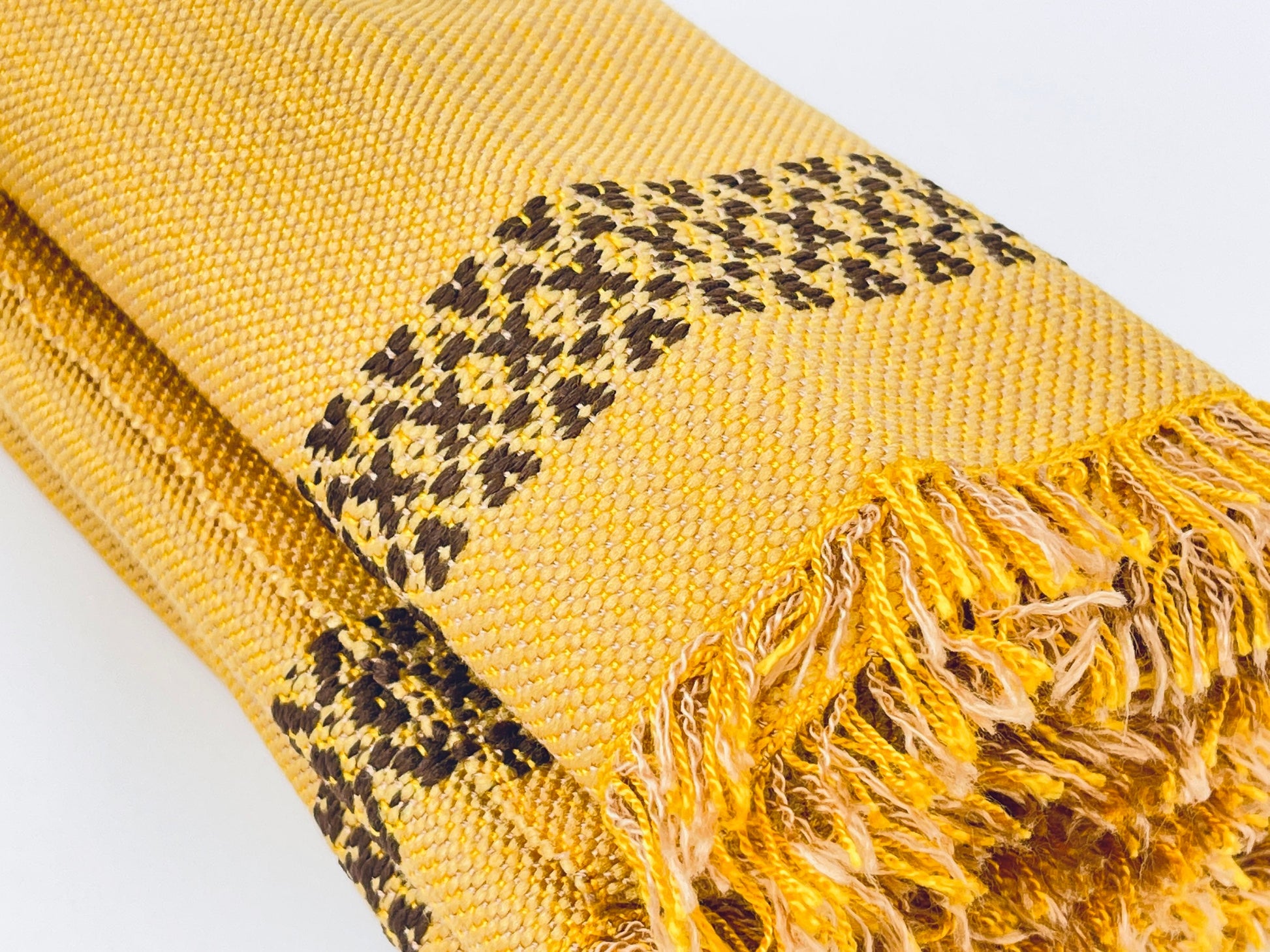 Product image for 'vintage rectangular fringe place mat table linen mustard yellow brown set of four 4' (view 8bb6c8)