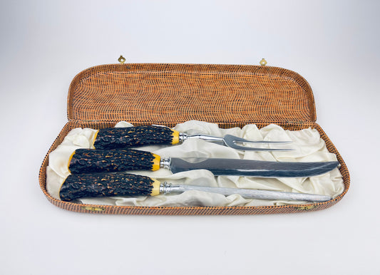 Product image for 'vintage faux antler serving utensil knife set sheffield england forged steel knife sharpener cutler john palmer knife' (view 9ed8c9)
